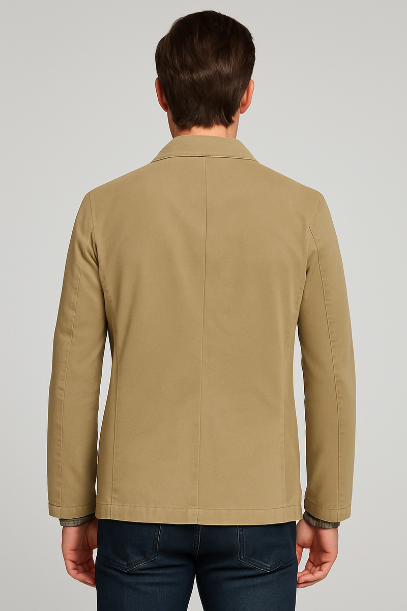 Men's Casual Beige Blazer with Plaid Lining – Versatile and Timeless Style