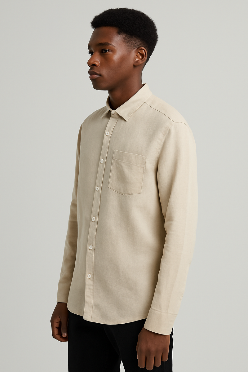 Men's Beige Linen Shirt – Casual Elegance