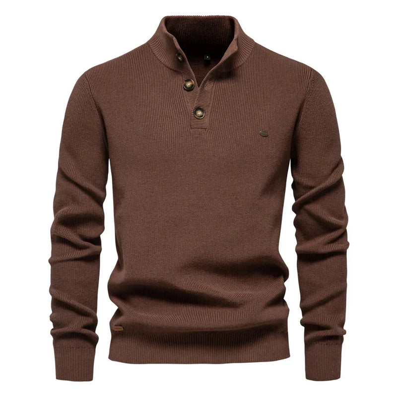 Men's Tailored Fit Knitted Sweater with Stand Collar - Stylish Button-Up Jumper for Casual & Smart Wear