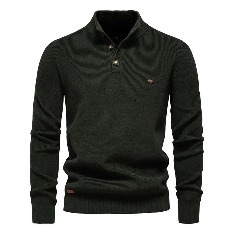 Men's Tailored Fit Knitted Sweater with Stand Collar - Stylish Button-Up Jumper for Casual & Smart Wear