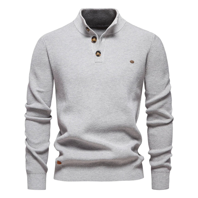 Men's Tailored Fit Knitted Sweater with Stand Collar - Stylish Button-Up Jumper for Casual & Smart Wear