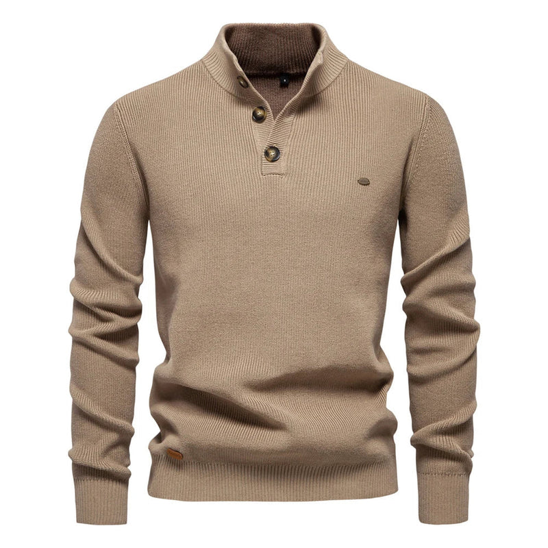 Men's Tailored Fit Knitted Sweater with Stand Collar - Stylish Button-Up Jumper for Casual & Smart Wear