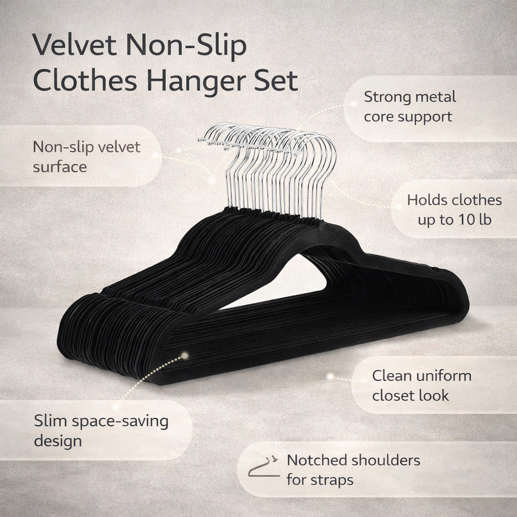 Clothes Hangers Velvet Non Slip Slim Closet Organizer Set