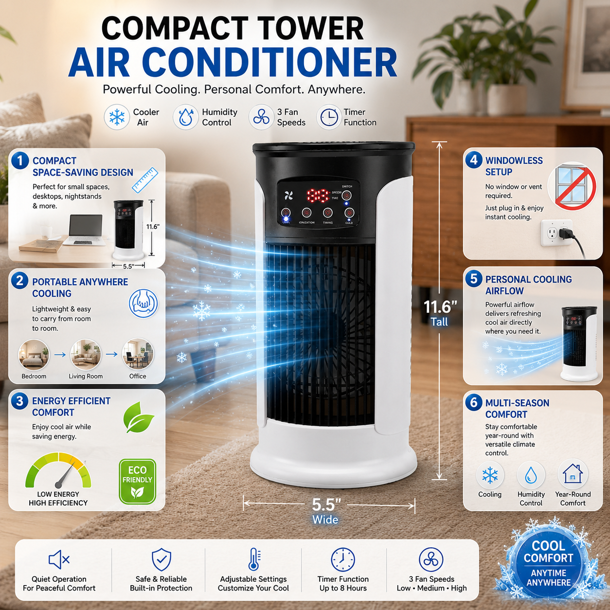 Cooling Portable Air Conditioner Energy Efficient Compact