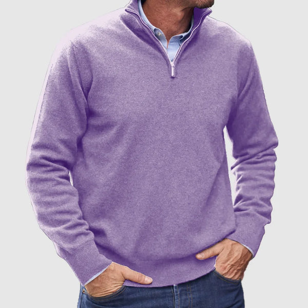 Men's Stylish Half-Zip Knit Jumper with Stand Collar & Ribbed Cuffs - Comfortable Casual Sweater for Everyday Wear