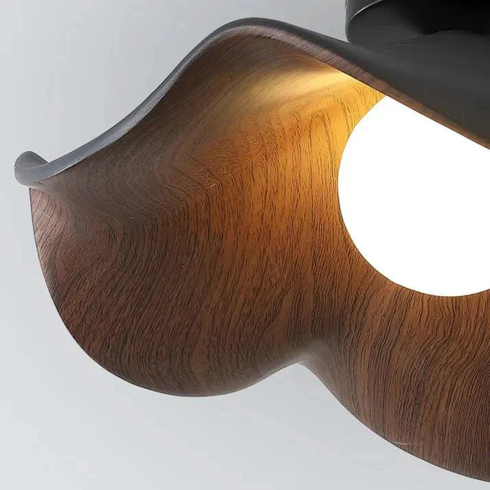 Scandinavian Wooden Lotus Ceiling Light | Resin & Iron Modern Flush Lamp