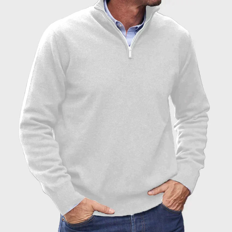 Men's Stylish Half-Zip Knit Jumper with Stand Collar & Ribbed Cuffs - Comfortable Casual Sweater for Everyday Wear