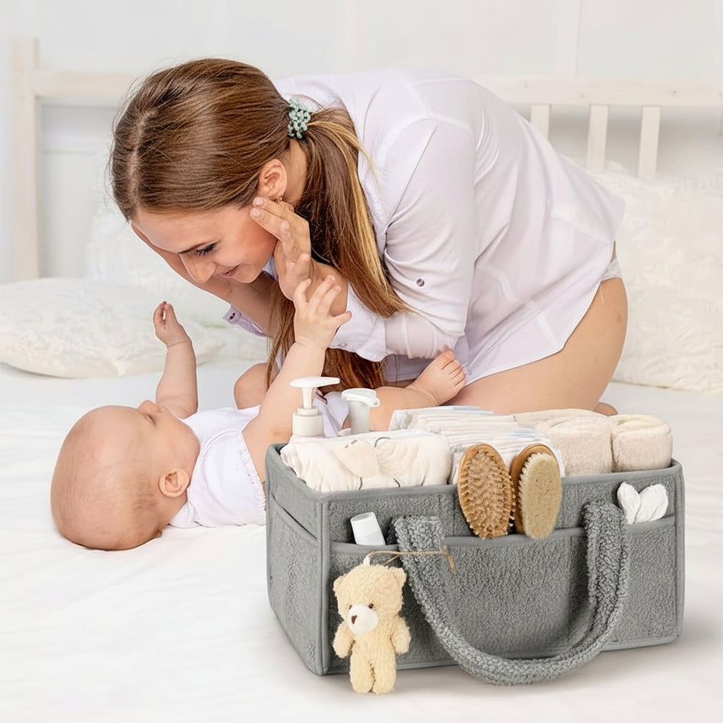 Diaper Caddy Organizer Plush Sherpa Baby Storage Basket
