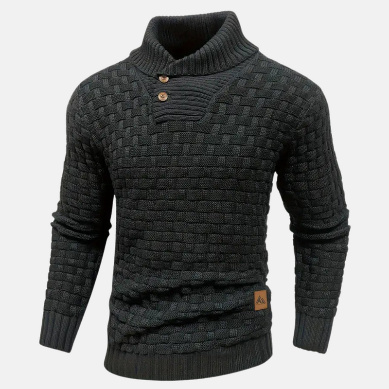 Men's Cozy Shawl Collar Textured Knit Sweater with Stylish Button Detail - Versatile Jumper for Every Occasion