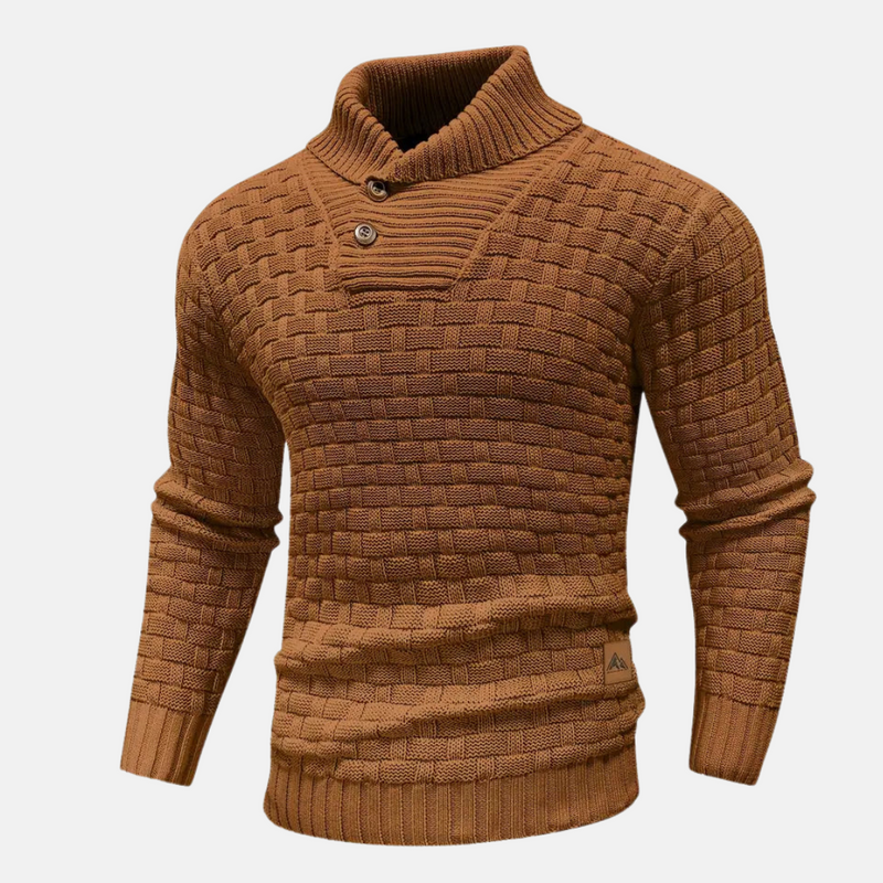 Men's Cozy Shawl Collar Textured Knit Sweater with Stylish Button Detail - Versatile Jumper for Every Occasion