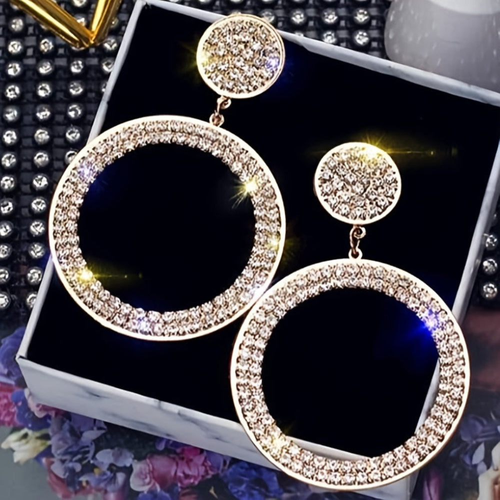 Earrings Mothers Day Gift Gold Rhinestone Hoop Statement Jewelry