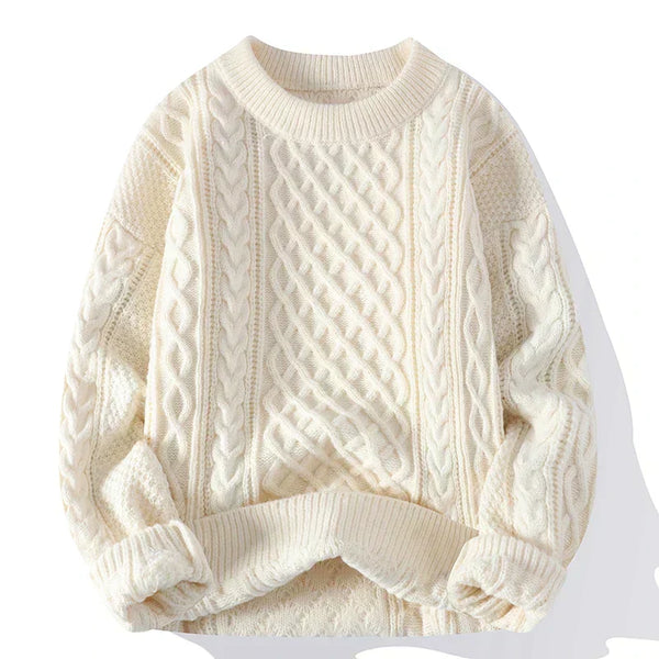 Men's Vintage Cable Knit Crew Neck Sweater - Classic Pattern Jumper for Timeless Style & Comfort
