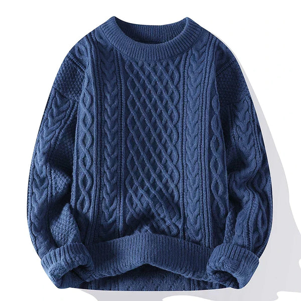 Men's Vintage Cable Knit Crew Neck Sweater - Classic Pattern Jumper for Timeless Style & Comfort