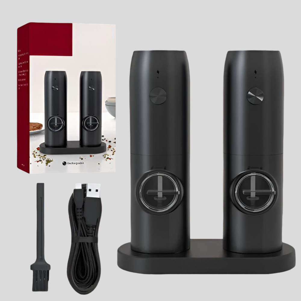 Electric Salt Pepper Grinder Set USB Rechargeable Power Base