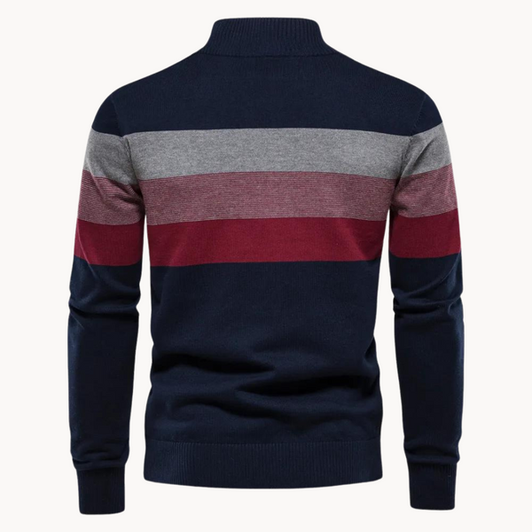 Men's Stylish Modern Slim Fit Striped Quarter-Zip Jumper - Comfortable Knitwear for Casual Wear