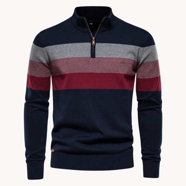 Men's Stylish Modern Slim Fit Striped Quarter-Zip Jumper - Comfortable Knitwear for Casual Wear
