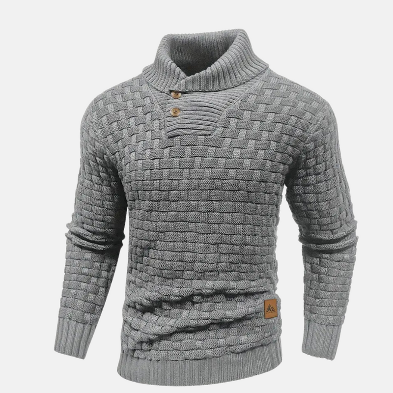Men's Cozy Shawl Collar Textured Knit Sweater with Stylish Button Detail - Versatile Jumper for Every Occasion