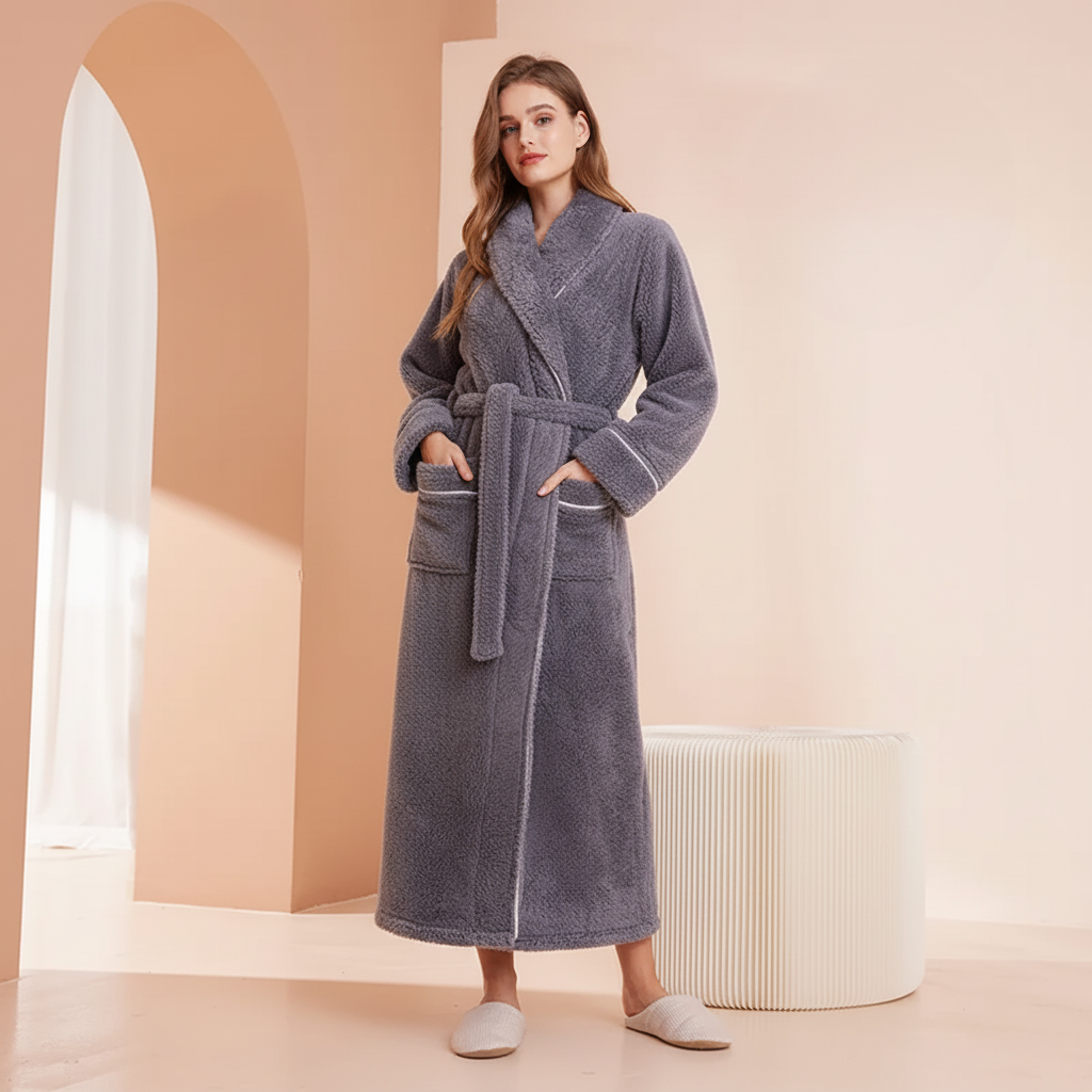 Bathrobe Winter Warm Long Sleeve Lounge Robe