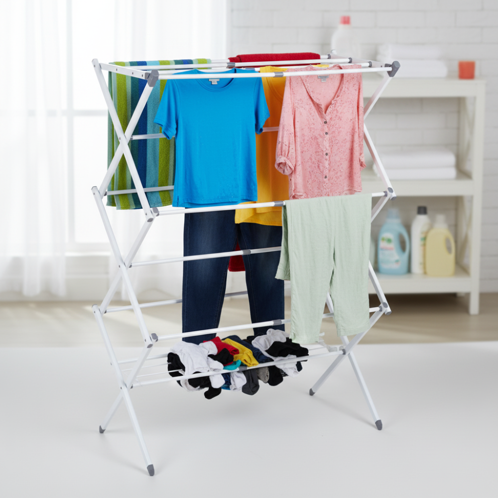 Foldable Laundry Rack Clothes Drying Chrome Metal Design