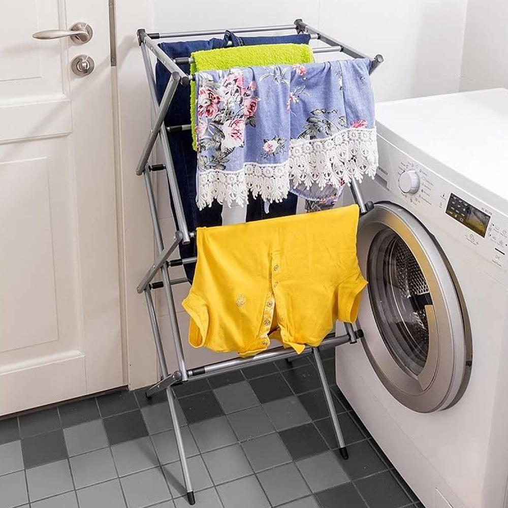 Foldable Laundry Rack Clothes Drying Chrome Metal Design