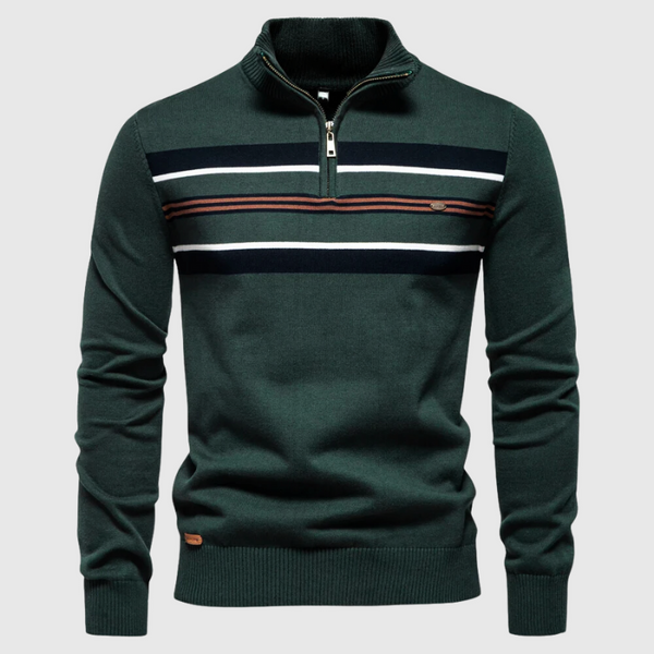 Men's Modern Contrast Chest Striped Half-Zip Jumper - Stylish & Comfortable Knitwear for Casual Wear | Trendy Men's Fashion Sweater for Everyday Style