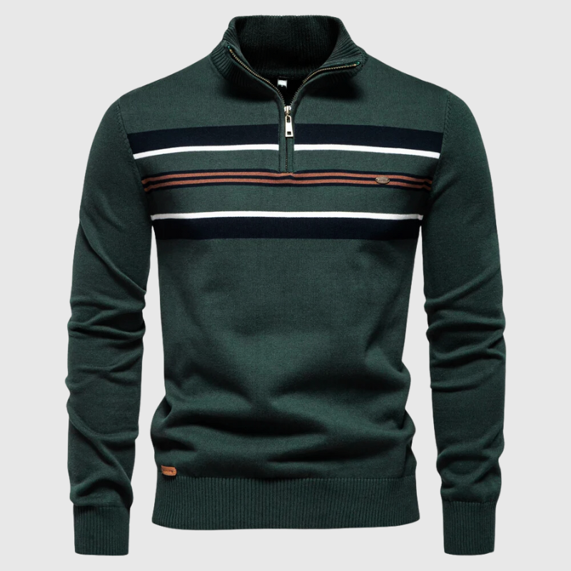 Men's Modern Contrast Chest Striped Half-Zip Jumper - Stylish & Comfortable Knitwear for Casual Wear | Trendy Men's Fashion Sweater for Everyday Style