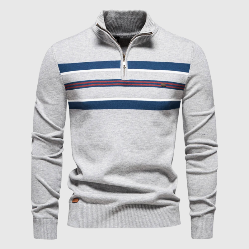 Men's Modern Contrast Chest Striped Half-Zip Jumper - Stylish & Comfortable Knitwear for Casual Wear | Trendy Men's Fashion Sweater for Everyday Style