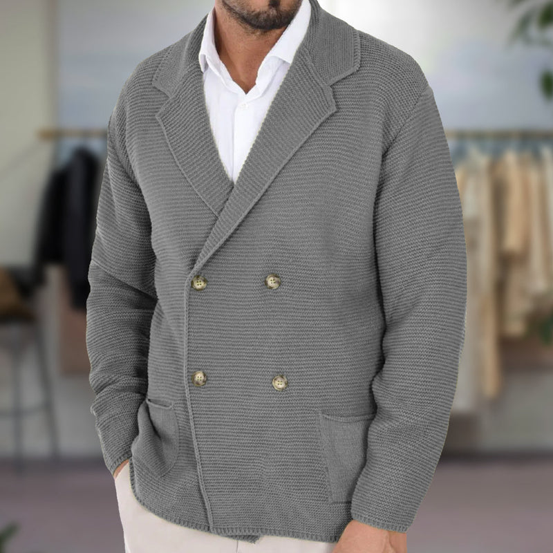 Men's Double-Breasted Knit Cardigan with Blazer Lapel - Versatile & Stylish Outerwear for All Occasions | Comfortable Fashion Layering