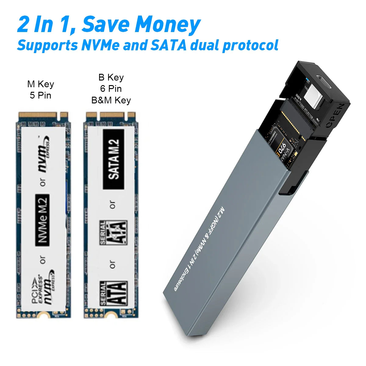 External Hard Drive Portable SSD USB C NVMe SATA Enclosure Case
