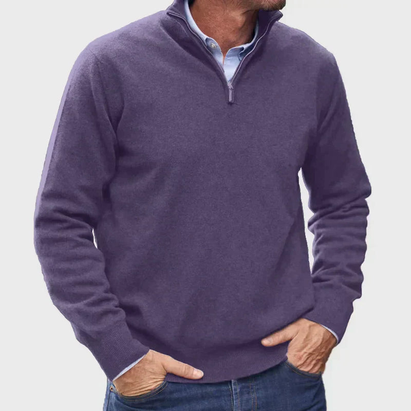 Men's Stylish Half-Zip Knit Jumper with Stand Collar & Ribbed Cuffs - Comfortable Casual Sweater for Everyday Wear