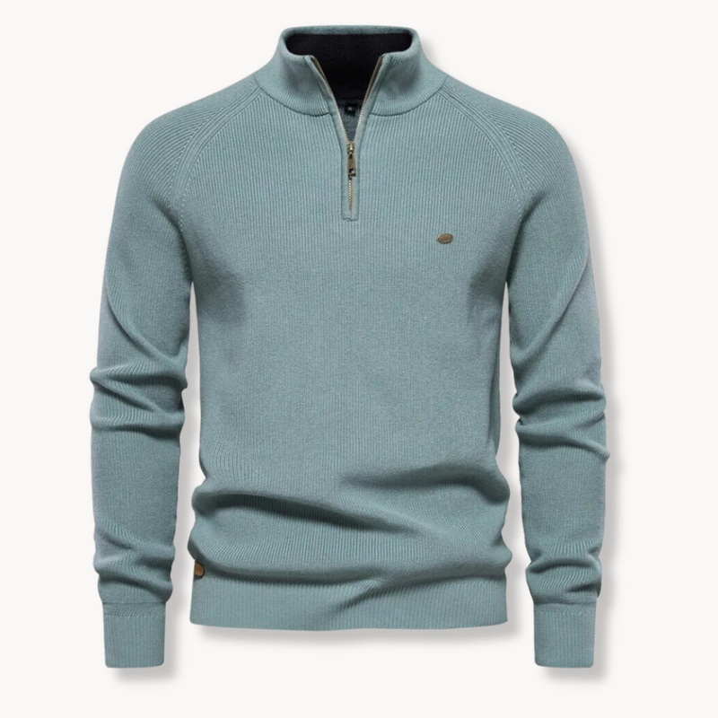 Men's Slim Fit Half-Zip Knitted Jumper with Stand Collar - Stylish & Comfortable Sweater for Casual & Smart Outfits