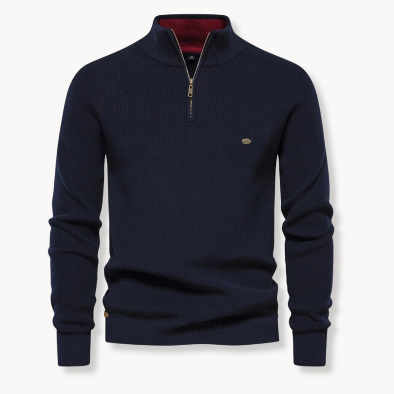Men's Slim Fit Half-Zip Knitted Jumper with Stand Collar - Stylish & Comfortable Sweater for Casual & Smart Outfits