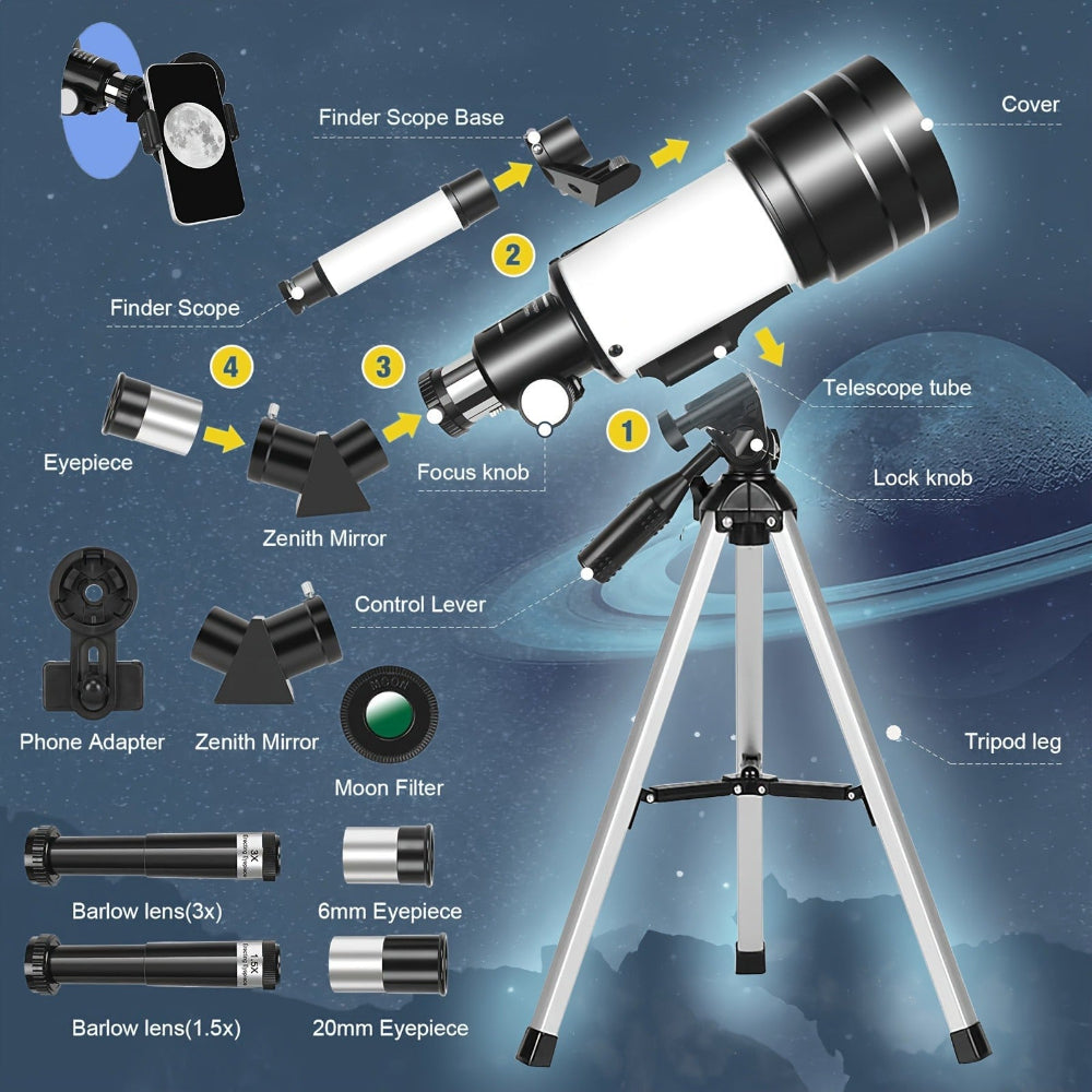 Telescope Portable Refractor Beginner Astronomy Viewing Set
