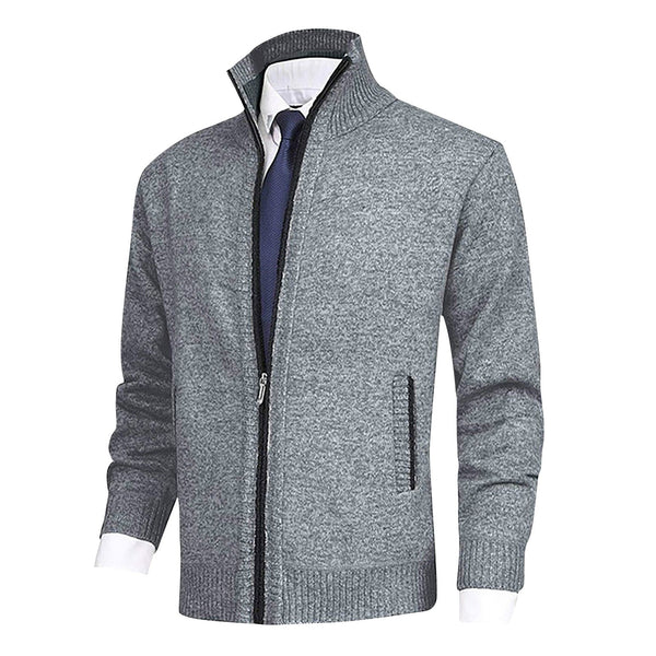 Men's Stylish Stand Collar Zip-Up Cardigan - Comfortable Knitwear with Ribbed Hem for Every Occasion