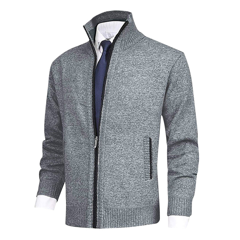 Men's Stylish Stand Collar Zip-Up Cardigan - Comfortable Knitwear with Ribbed Hem for Every Occasion
