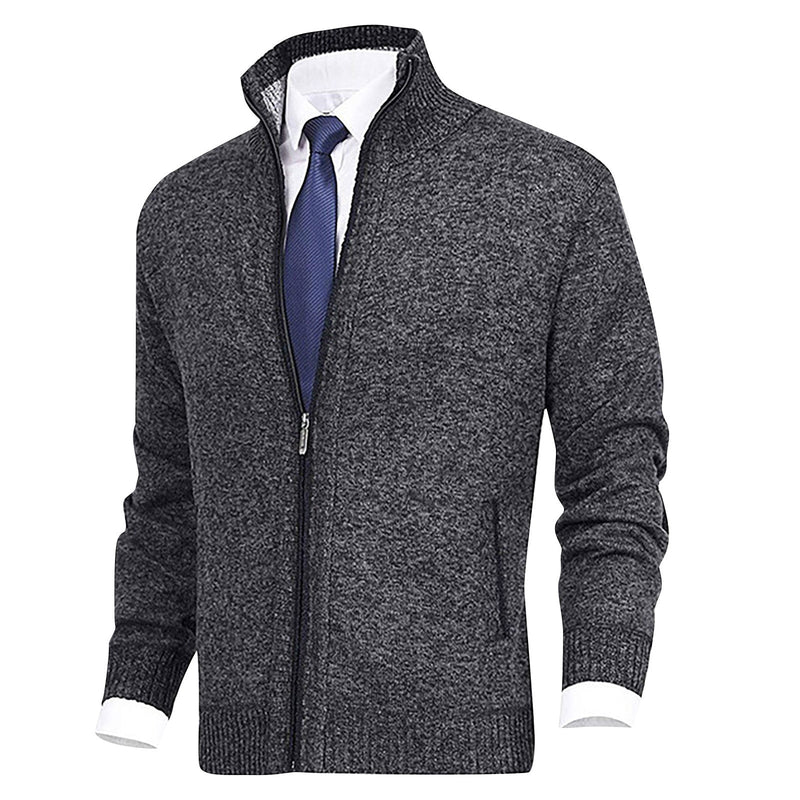 Men's Stylish Stand Collar Zip-Up Cardigan - Comfortable Knitwear with Ribbed Hem for Every Occasion