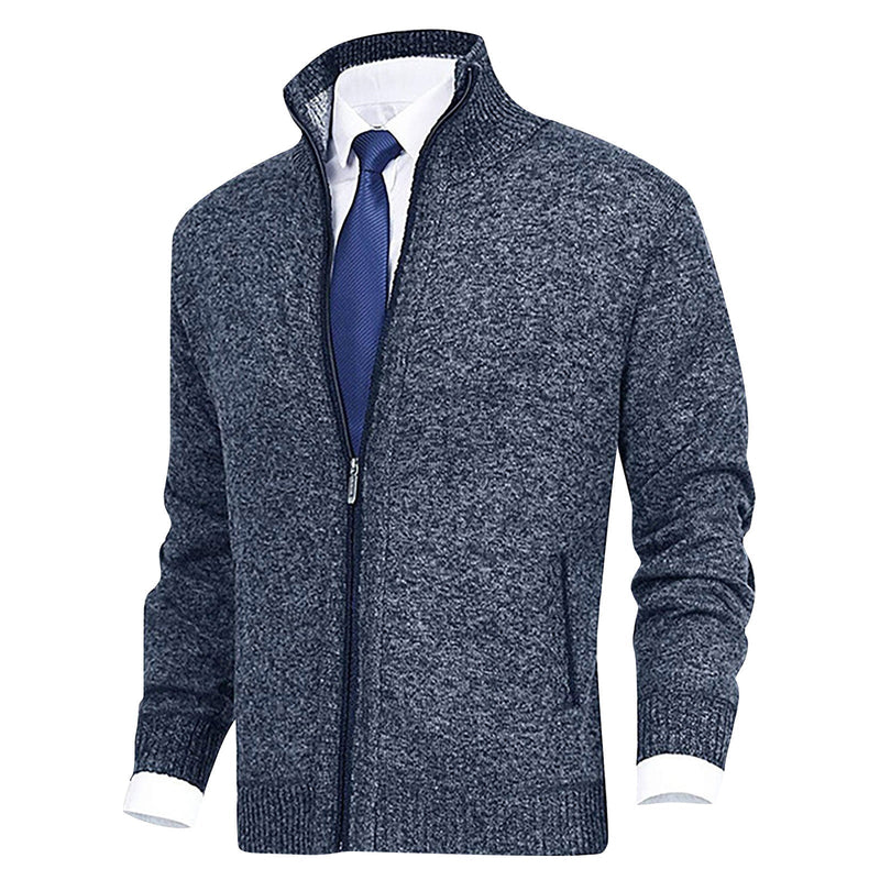 Men's Stylish Stand Collar Zip-Up Cardigan - Comfortable Knitwear with Ribbed Hem for Every Occasion