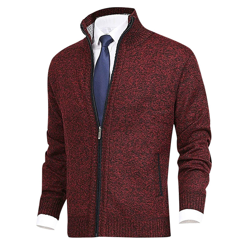 Men's Stylish Stand Collar Zip-Up Cardigan - Comfortable Knitwear with Ribbed Hem for Every Occasion