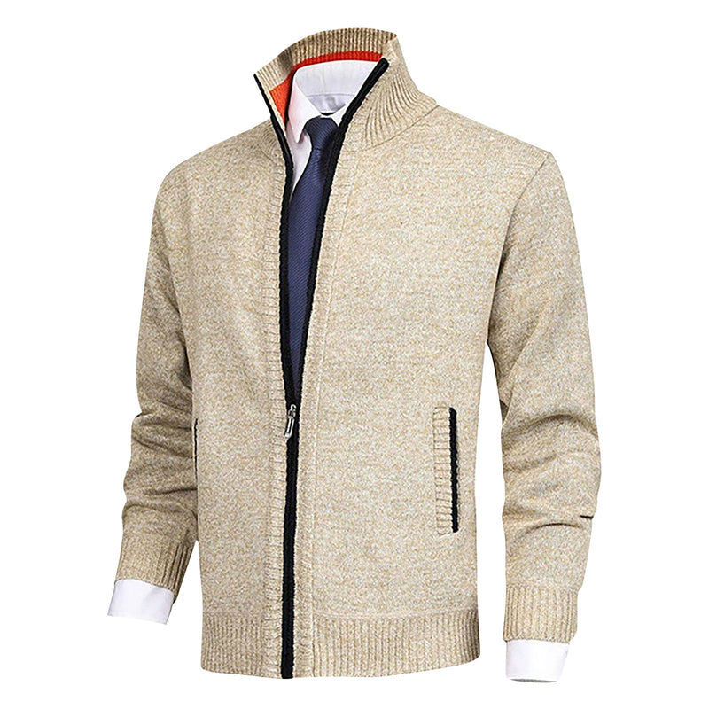 Men's Stylish Stand Collar Zip-Up Cardigan - Comfortable Knitwear with Ribbed Hem for Every Occasion