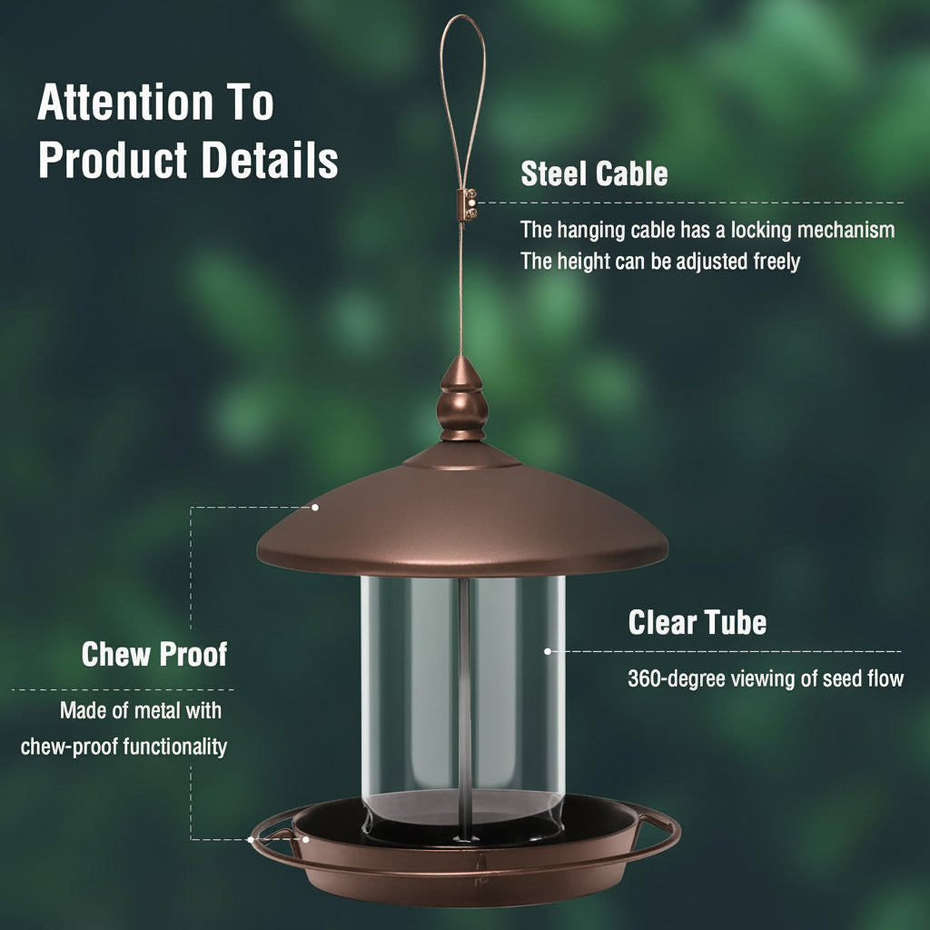 Metal Bird Feeder 360 Degree Perch Easy Refilling Cleaning
