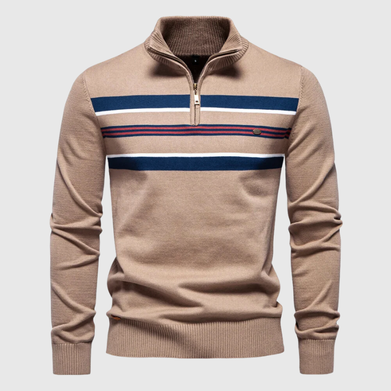 Men's Modern Contrast Chest Striped Half-Zip Jumper - Stylish & Comfortable Knitwear for Casual Wear | Trendy Men's Fashion Sweater for Everyday Style