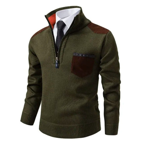 Men's Lightweight Half-Zip Smart Casual Jumper with Contrast Shoulder Panels - Stylish Everyday Sweater