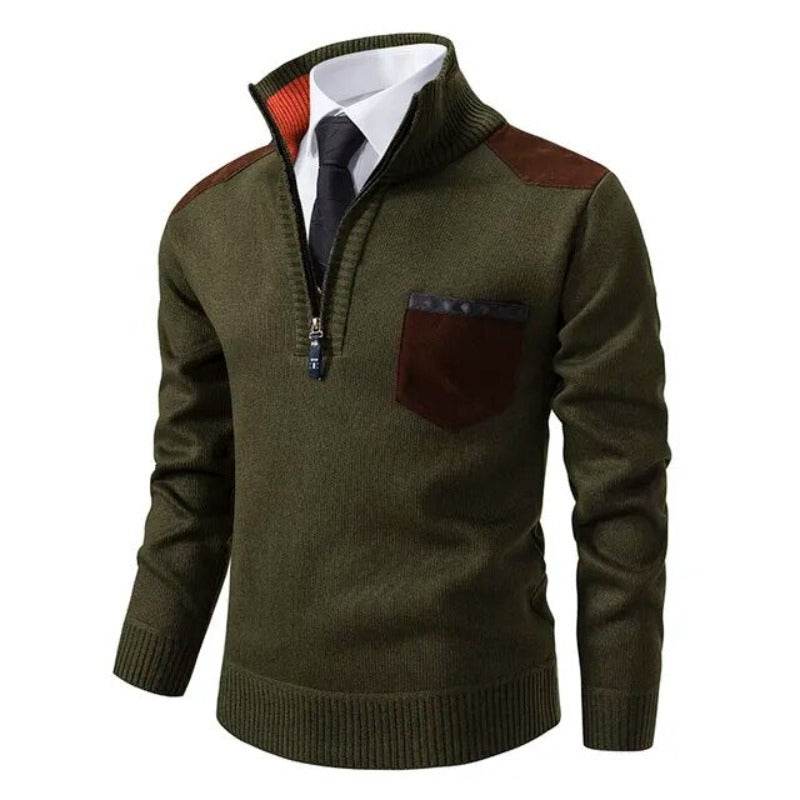 Men's Lightweight Half-Zip Smart Casual Jumper with Contrast Shoulder Panels - Stylish Everyday Sweater