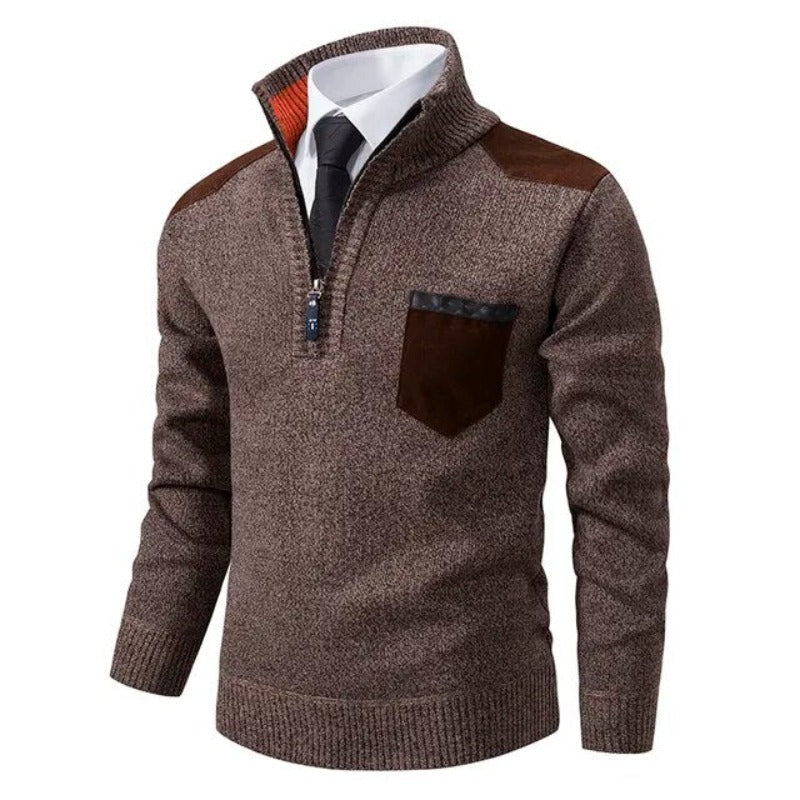 Men's Lightweight Half-Zip Smart Casual Jumper with Contrast Shoulder Panels - Stylish Everyday Sweater