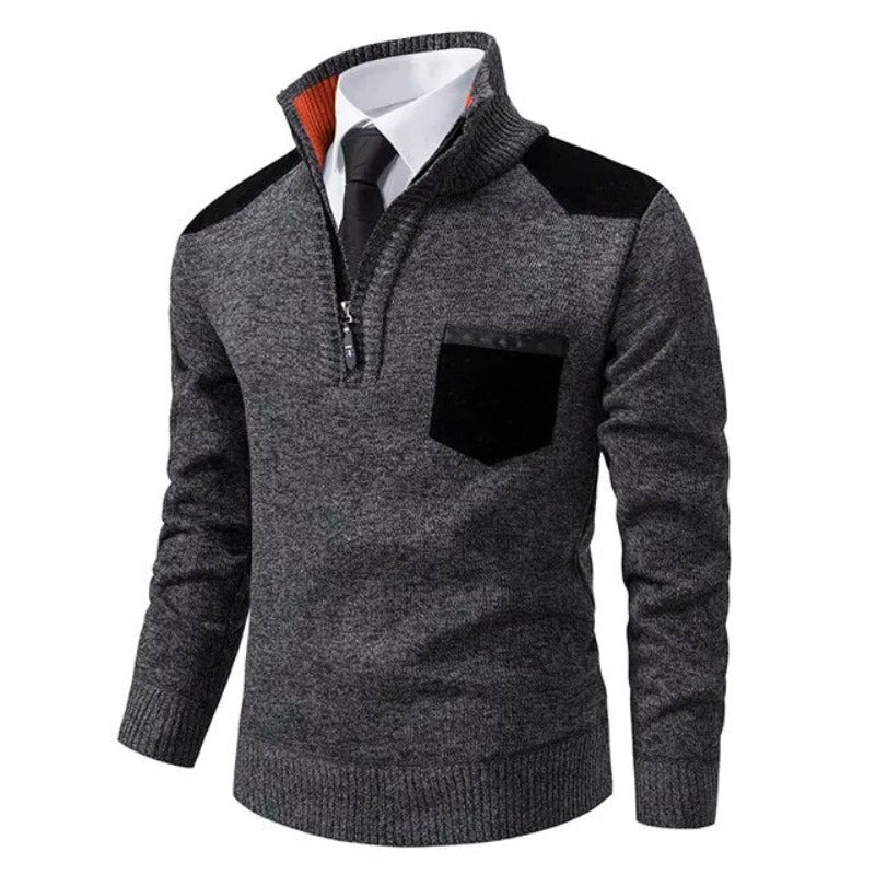 Men's Lightweight Half-Zip Smart Casual Jumper with Contrast Shoulder Panels - Stylish Everyday Sweater