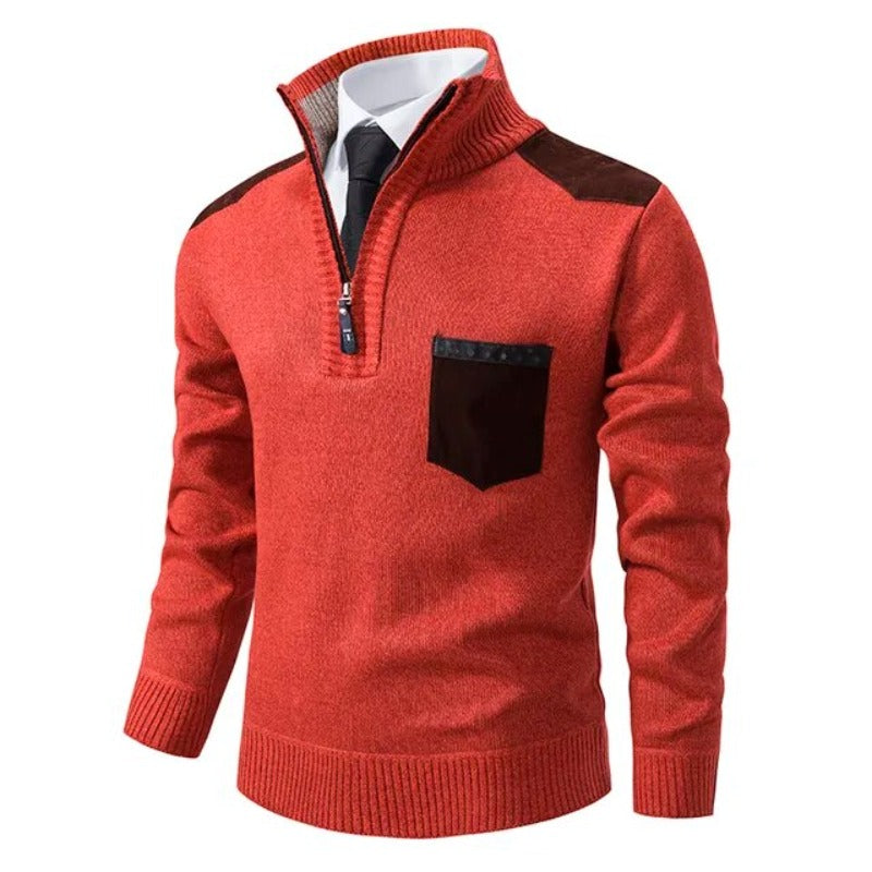 Men's Lightweight Half-Zip Smart Casual Jumper with Contrast Shoulder Panels - Stylish Everyday Sweater