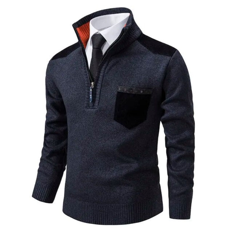 Men's Lightweight Half-Zip Smart Casual Jumper with Contrast Shoulder Panels - Stylish Everyday Sweater