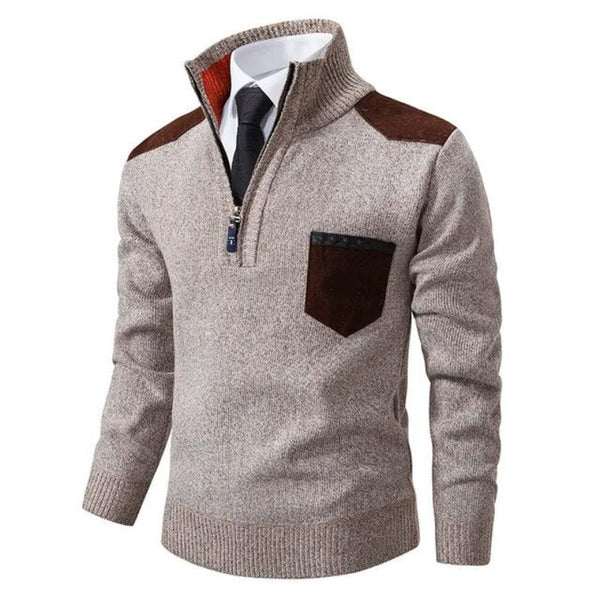 Men's Lightweight Half-Zip Smart Casual Jumper with Contrast Shoulder Panels - Stylish Everyday Sweater