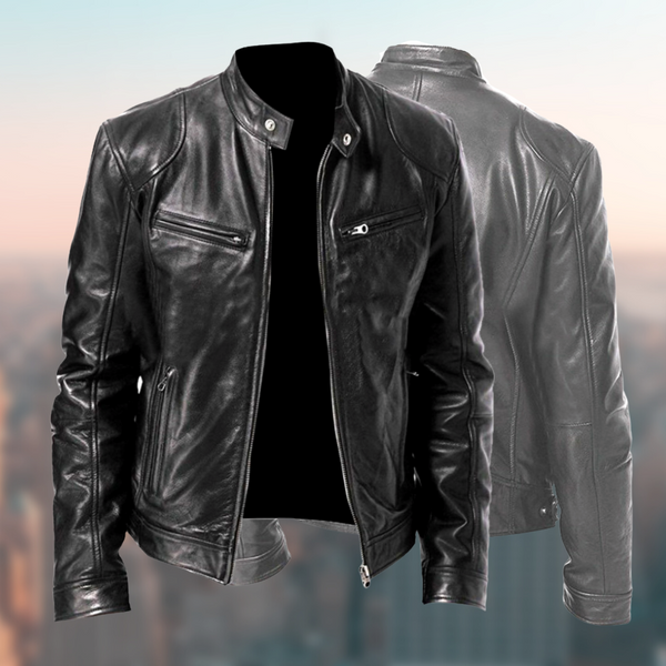 Men's Premium Sleek Leather Jacket - Zip Closure, Stand Collar, Stylish & Durable - Perfect for All Seasons