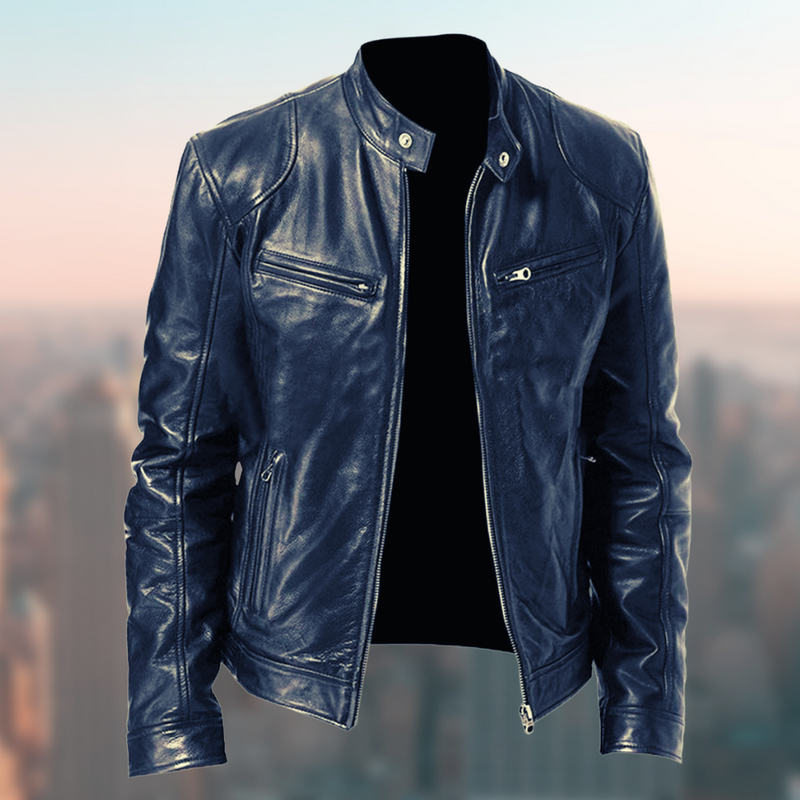 Men's Premium Sleek Leather Jacket - Zip Closure, Stand Collar, Stylish & Durable - Perfect for All Seasons